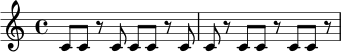 
\relative c' {
  \time 4/4
  c8 c r c c c r c | c8 r c c r c c r |
}

