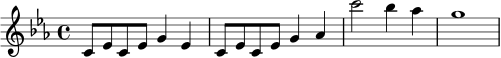 
\relative c' {
  \key c \minor
  \time 4/4
  c8 ees c ees g4 ees |
  c8 ees c ees g4 aes |
  c'2 bes4 aes |
  g1
}
