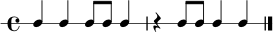 
\new RhythmicStaff { \time 4/4 c4 c4 c8 c8 c4 | r4 c8 c8 c4 c4 \bar "|." }
