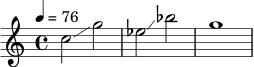 \relative c'' {
\time 4/4
\tempo 4 = 76
c2\glissando g'2 | ees2\glissando bes'2 | g1
}