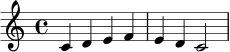 \new Staff { \clef treble c'4 d'4 e'4 f'4 e'4 d'4 c'2 }