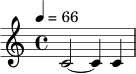 \relative c' {
\time 4/4
\tempo 4 = 66
c2~ c4 c4
}