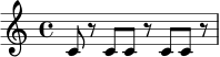 \relative c' {
\time 4/4
c8 r8 c8 c8 r8 c8 c8 r8 |
}