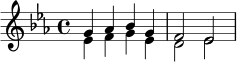 \relative c'' {
\key ees \major
\time 4/4
<<
{ g4 aes bes g | f2 ees }
\\
{ ees4 f g ees | d2 ees }
>>
}