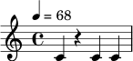 \relative c' {
\time 4/4
\tempo 4 = 68
c4 r4 c4 c4
}