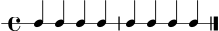 
\version "2.24.0"
\score {
  \new RhythmicStaff {
    \time 4/4
    c4 c4 c4 c4 | c4 c4 c4 c4 \bar "|."
  }
  \layout { }
  \midi { \tempo 4 = 92 }
}
