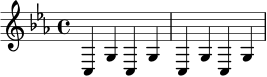 \relative c {
\key c \minor
\time 4/4
c4 g' c, g' |
c,4 g' c, g' |
}