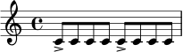 \relative c' {
\time 4/4
c8-> c c c c-> c c c
}