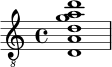 \fixed c {
\clef "treble_8"
<d a d' g' a' d''>1
}