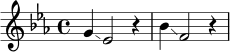 \relative c'' {
\time 4/4
\key ees \major
g4\glissando ees2 r4 |
bes'4\glissando f2 r4 |
}