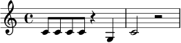 
\relative c' {
\time 4/4
c8 c c c r4 g4 | c2 r2 |
}
