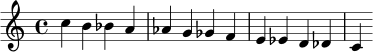\relative c'' { c4 b bes a aes g ges f e es d des c }