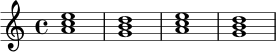 \chordmode {
a1:m | g1 | a1:m | g1 |
}
