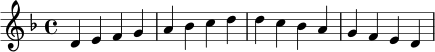 \relative c' { \key d \minor d4 e f g a bes c d | d c bes a g f e d }