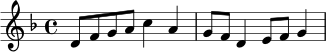 
\layout { }
\relative c' {
  \key d \minor
  \time 4/4
  d8 f g a c4 a |
  g8 f d4 e8 f g4 |
}
