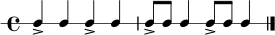 
\new RhythmicStaff { \time 4/4 c4-> c4 c4-> c4 | c8-> c8 c4 c8-> c8 c4 \bar "|." }
