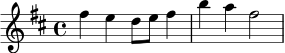 \version "2.24.0"
\relative c'' {
\key d \major
\time 4/4
fis4 e d8 e fis4 |
b4 a fis2 |
}