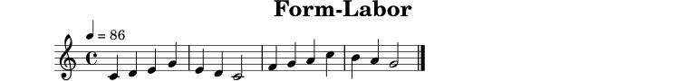 
X:13
T:Form-Labor
M:4/4
L:1/4
Q:1/4=86
K:C
C D E G | E D C2 | F G A c | B A G2 |]
