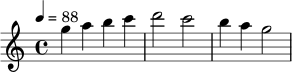 \relative c''' { \set Staff.midiInstrument = "flute" \tempo 4 = 88 g4 a b c d2 c b4 a g2 }