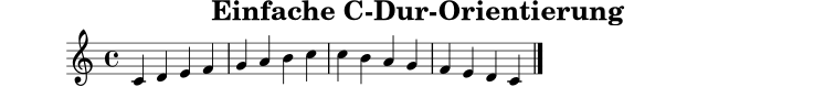 
X:1
T:Einfache C-Dur-Orientierung
M:4/4
L:1/4
K:C
C D E F | G A B c | c B A G | F E D C |]
