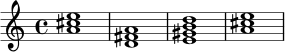 
\chordmode {
  a1 | d1 | e1:7 | a1
}
