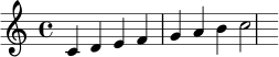\new Staff { \clef treble c'4 d'4 e'4 f'4 g'4 a'4 b'4 c''2 }