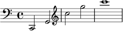 \new Staff { \clef bass c,2 g,2 \clef treble c''2 g''2 c'''1 }