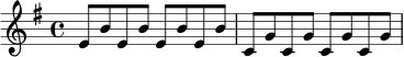 \relative c' {
\key e \minor
\time 4/4
e8 b' e, b' e, b' e, b' |
c,8 g' c, g' c, g' c, g' |
}
