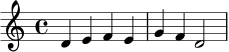 \new Staff { \clef treble d'4 e'4 f'4 e'4 g'4 f'4 d'2 }