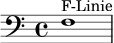 
\relative c {
  \clef bass
  \time 4/4
  f1^\markup { "F-Linie" }
}
