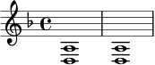 \relative c {
\key d \minor
\time 4/4
<d a'>1 | <d a'>1 |
}