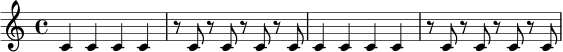 \relative c' {
\time 4/4
c4 c c c |
r8 c r c r c r c |
c4 c c c |
r8 c r c r c r c
}