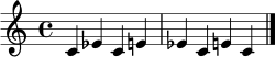 \relative c' { \time 4/4 c4 ees c e ees c e c \bar "|." }