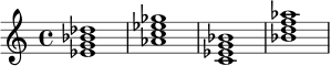 \chordmode {
\time 4/4
ees1:7 |
aes1:7 |
c1:m7 |
bes1:7 |
}