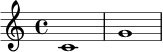 \new Staff { \clef treble c'1 g'1 }