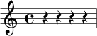 \relative c' { \time 4/4 r4 r4 r4 r4 }