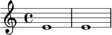 \new Staff { \clef treble e'1 e'1 }