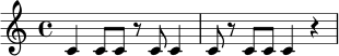 \relative c' {
\time 4/4
c4 c8 c r c c4 |
c8 r c c c4 r4 |
}
