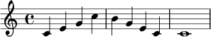 { c'4 e' g' c'' | b' g' e' c' | c'1 }