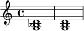\relative c' {
\time 4/4
<g bes d>1
<g b d>1
}