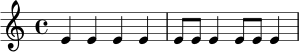 \relative c' {
\time 4/4
e4 e e e |
e8 e e4 e8 e e4 |
}