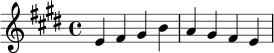 
\relative c' {
  \key e \major
  \time 4/4
  e4 fis gis b |
  a4 gis fis e |
}
