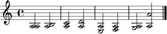 \relative c' {
\key a \minor
\time 4/4
<a a>2 <a b>2
<a c>2 <a d>2
<a e>2 <a f>2
<a g>2 <a a'>2
\bar "|."
}