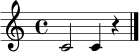 \relative c' { \clef treble \time 4/4 c2 c4 r4 \bar "|." }