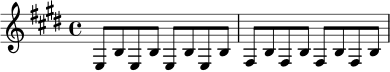 \relative c {
\key e \major
\time 4/4
e8 b' e, b' e, b' e, b' |
fis8 b fis b fis b fis b |
}