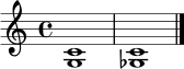 \relative c' { \clef treble \time 4/4 <c g>1 <c ges>1 \bar "|." }