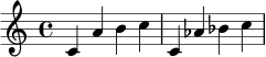{ c'4 a' b' c'' c' aes' bes' c'' }