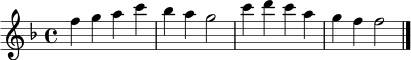 \relative c'' { \key f \major \time 4/4 f4 g a c | bes a g2 | c4 d c a | g f f2 \bar "|." }