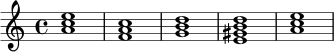 \chordmode {
a1:m
f1
g1
e1:7
a1:m
}