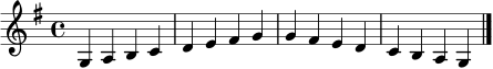 \relative c' {
\clef treble
\key g \major
\time 4/4
g4 a b c | d e fis g | g fis e d | c b a g \bar "|."
}